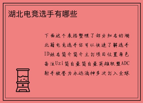 湖北电竞选手有哪些