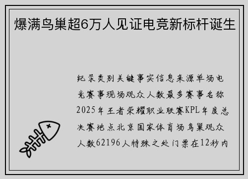 爆满鸟巢超6万人见证电竞新标杆诞生 